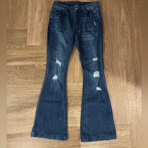 Dark wash flare Jean with rips